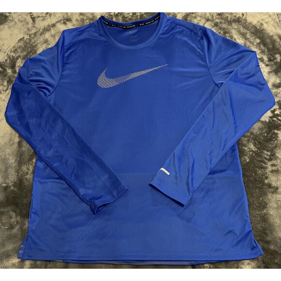 MEDIUM Nike Miler Running Dri-FIT UV Training Shirt Blue NWOT - Picture 1 of 6